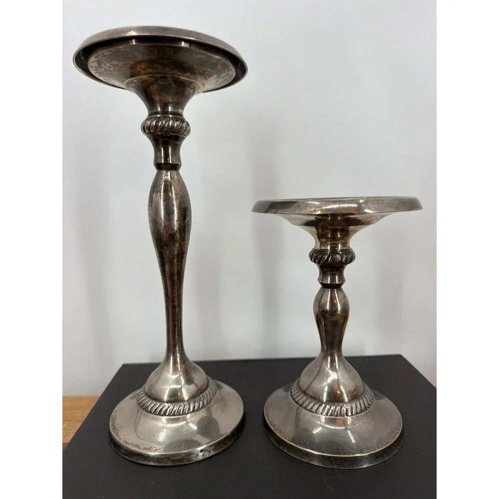 Pottery Barn Silver Plated 2 Candle Holders Rope Twist Taper Pillar 10